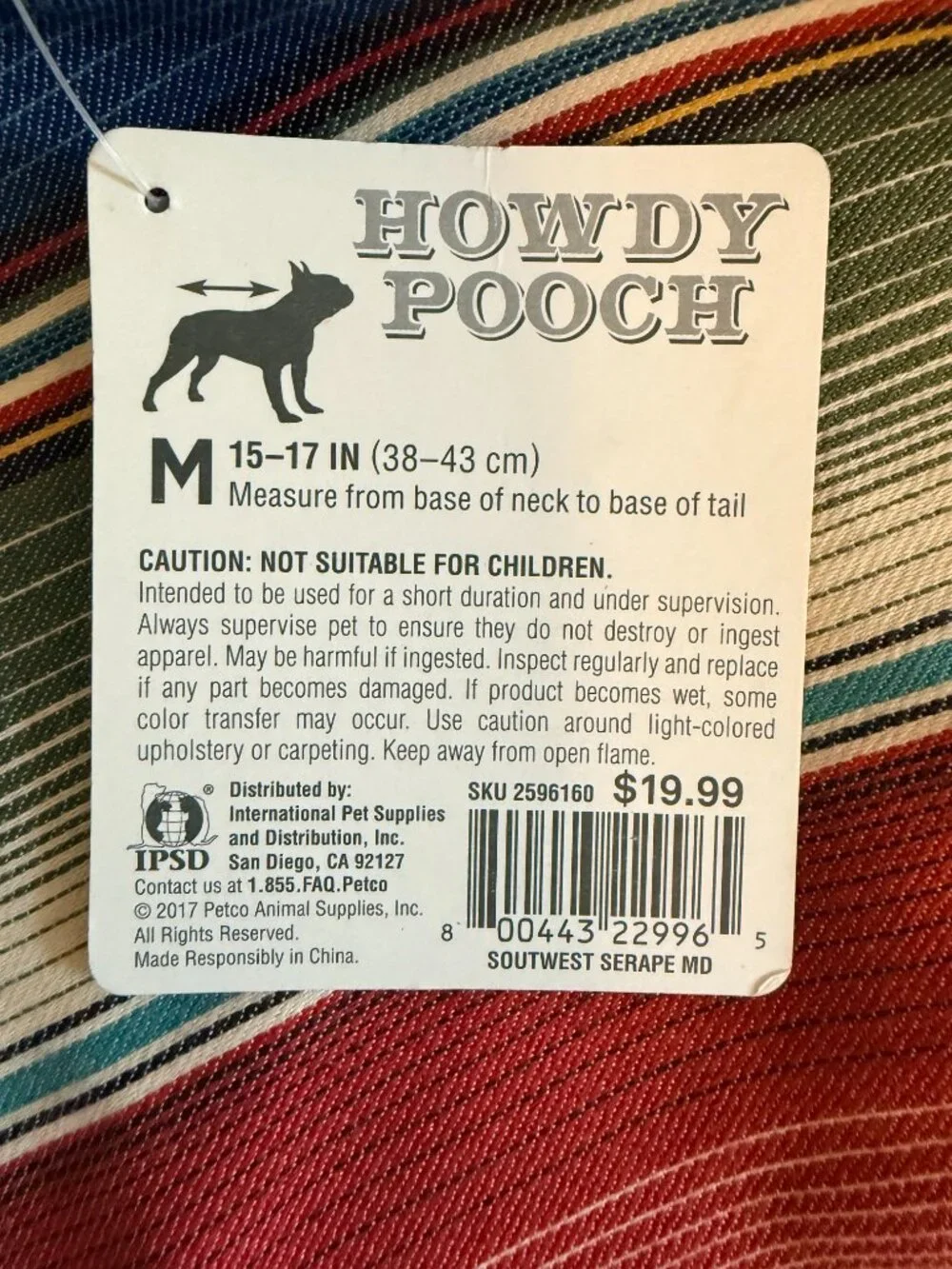 Howdy Pooch Dog Serape Size Medium Aztec Western Tassels Desert Stripes